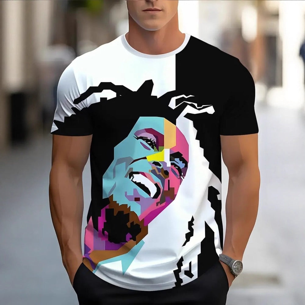 Men's Quick-Dry Polyester Round-Neck Letter Print Summer T-Shirt