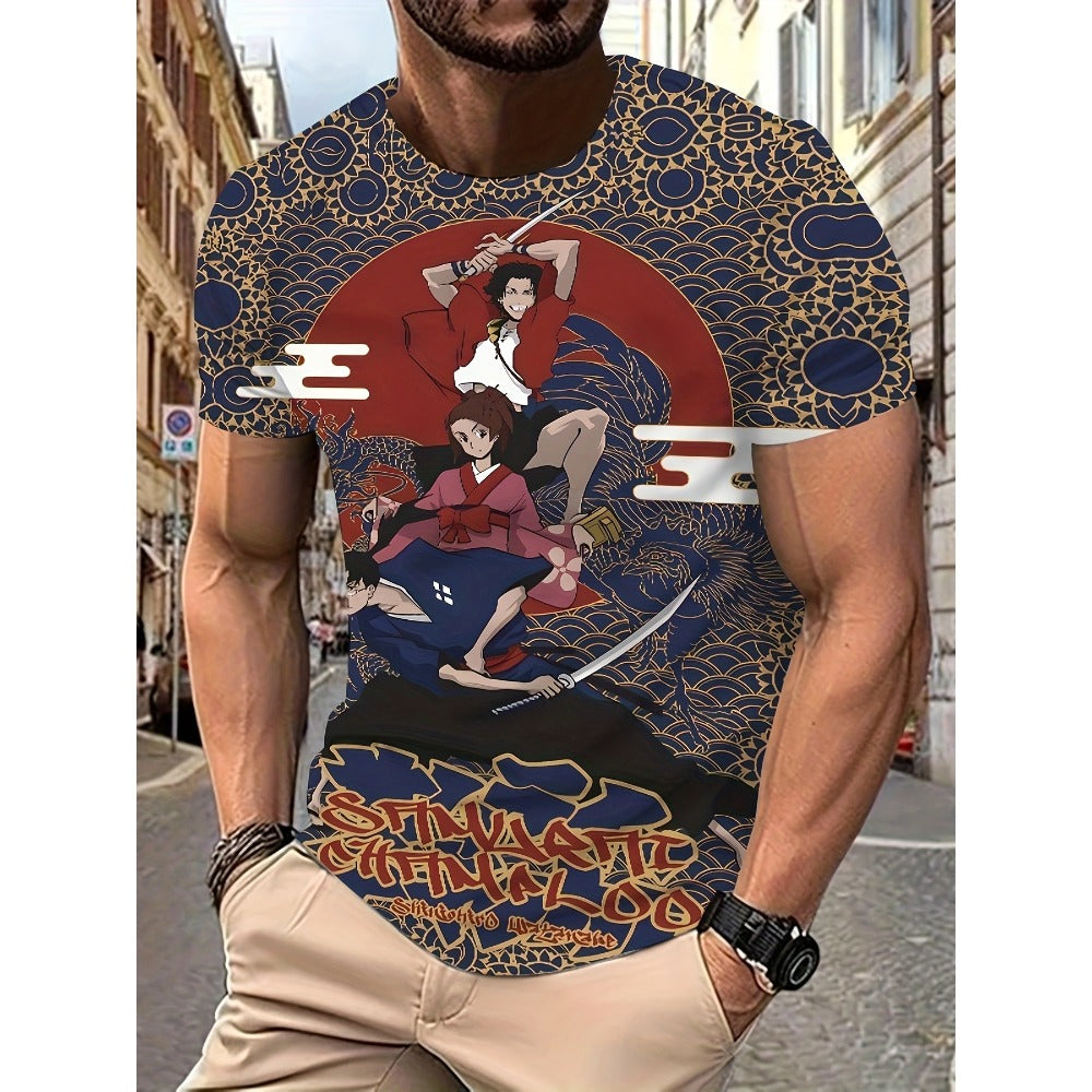 2023 Summer Pirate Theme 3D Print Oversized Men's Round-Neck Tee