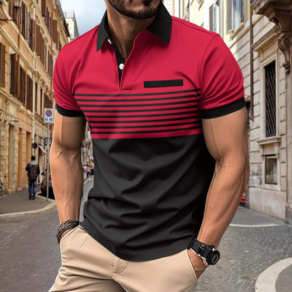 3D Minimalist Print Button Short Sleeve Polo Shirt Pullover Top Summer New Men's Fashion Versatile Casual