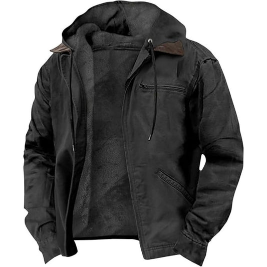 Solid Color Hooded Fleece-Lined Zip-Up Casual Jacket with Pockets