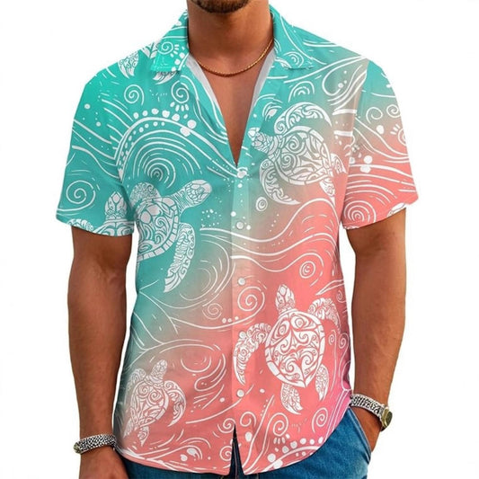 Fun Hawaiian Shirt Men's Vintage Button Short Sleeve Summer Beach Shirt Holiday Theme Party