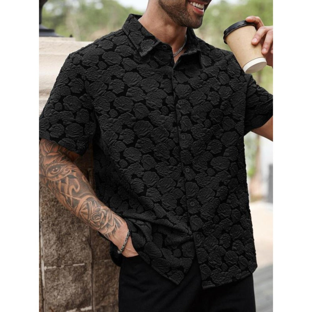 Men's Rose Print Short Sleeve Shirt Loose Casual Soft Comfy