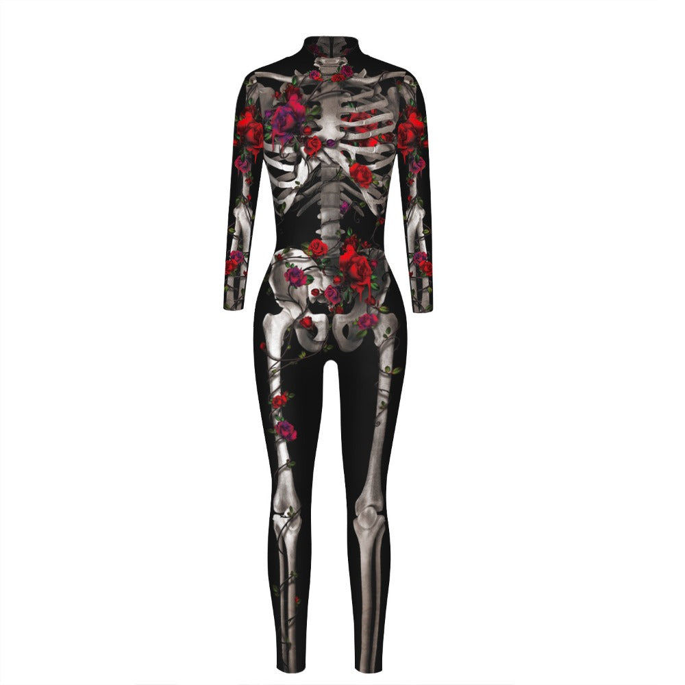 Skeleton-Themed 3D Digital Print Adult/Child Long-Sleeve Jumpsuit