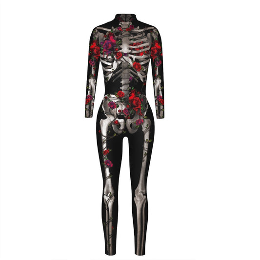 Skeleton-Themed 3D Digital Print Adult/Child Long-Sleeve Jumpsuit