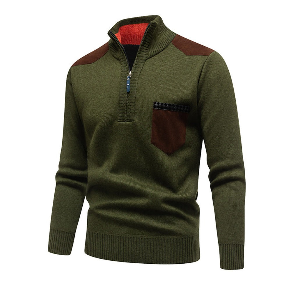 Semi-Zip Stand Collar Knit Pullover – New Season Fashionable Casual Sweater