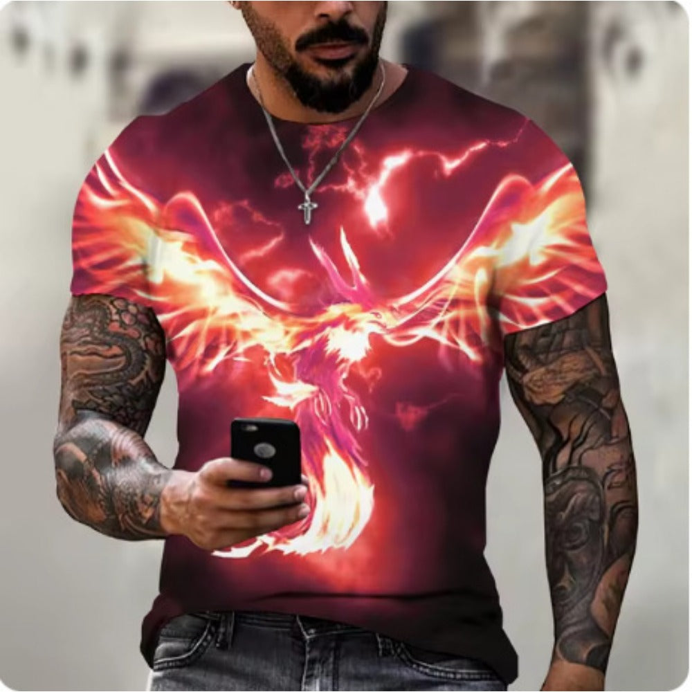 Dragon 3D Print Men's Streetwear O-Neck Short-Sleeve Tee