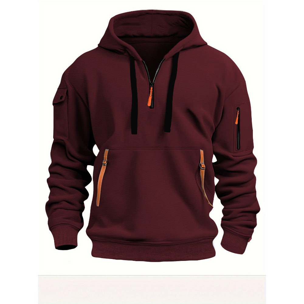 Men's Casual Sporty Hoodie with Arm Pocket Zipper Pullover