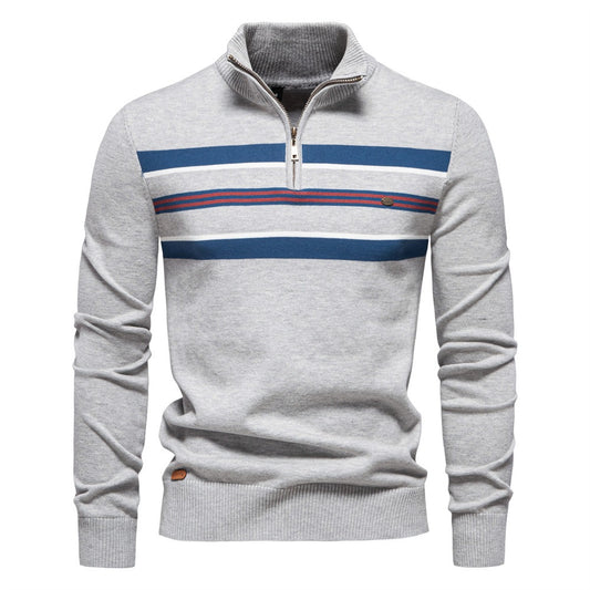 2025 Fall & Winter Men’s Half-Zip Sweater - Casual Striped Knit Pullover, Trendy Men’s Top