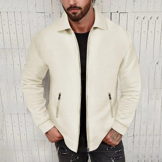 Men’s Waffle Knit Zip-Up Jacket – Casual Streetwear Lightweight Outerwear