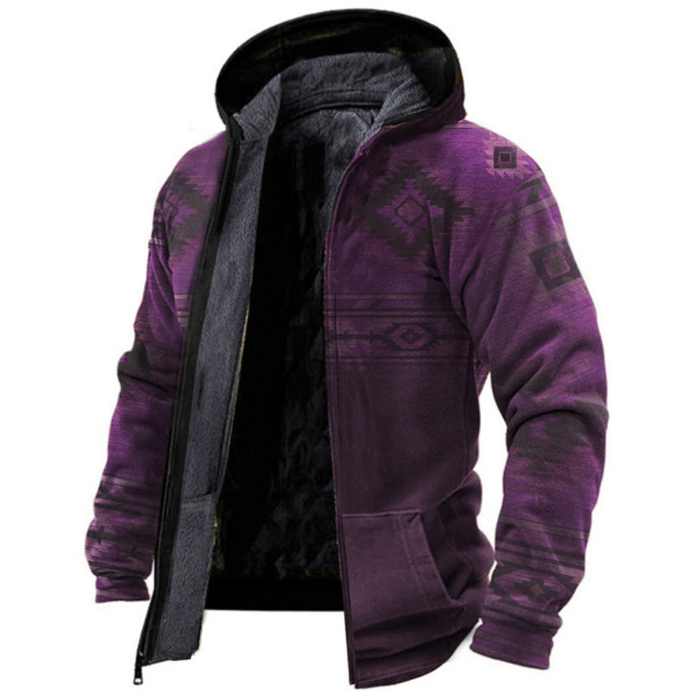 Hot Fleece-Lined Winter Padded Coat Men's Double-Layer Warm Hooded Jacket