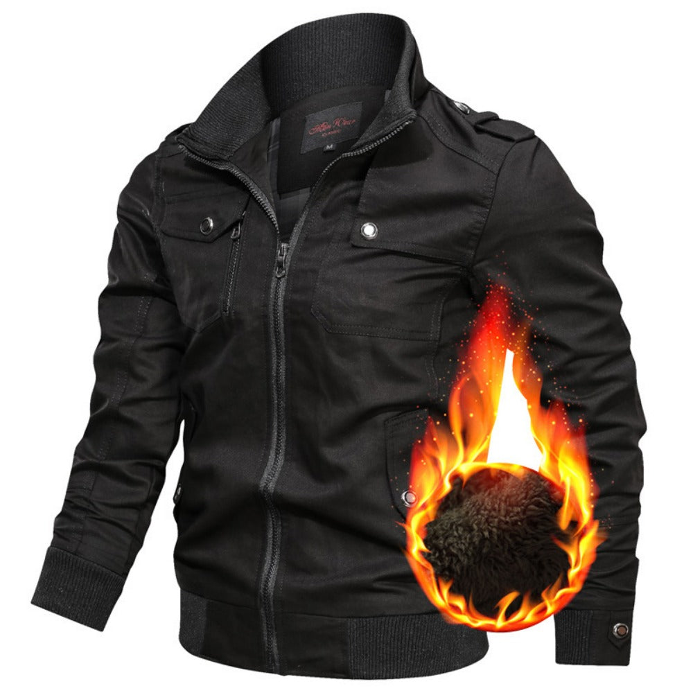 Men's Thick Fleece-Lined Denim Workwear Baseball Jacket