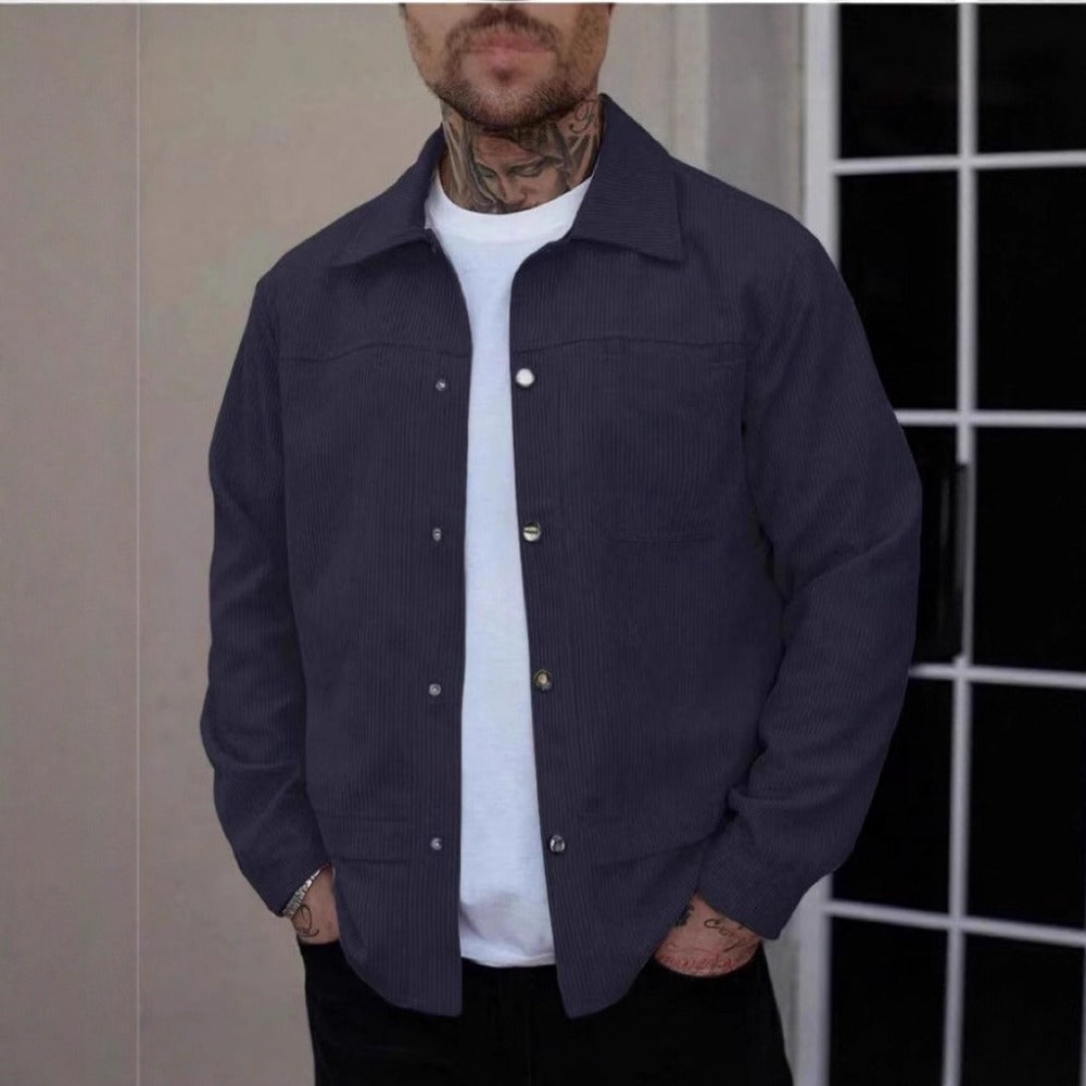 Men's Stylish Corduroy Lapel Short Workwear Jacket