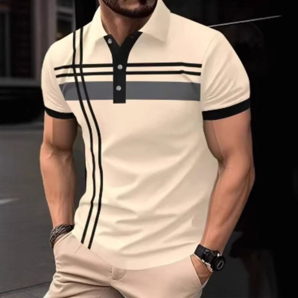 Fashion 3D Print Color Stripe Men's Polo Shirt Pattern Short Sleeve Sport Casual Fashion Turn-Down Collar Top Short Sleeve