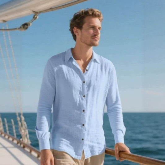 Men's Linen Cuban Collar Long Sleeve Shirt Men's Autumn New Linen Jacket