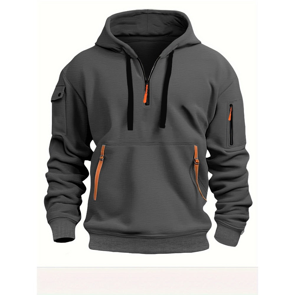 Men's Casual Sporty Hoodie with Arm Pocket Zipper Pullover