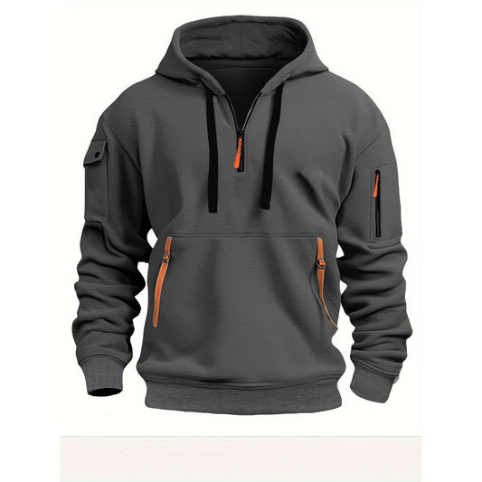 Men's Casual Sporty Hoodie with Arm Pocket Zipper Pullover