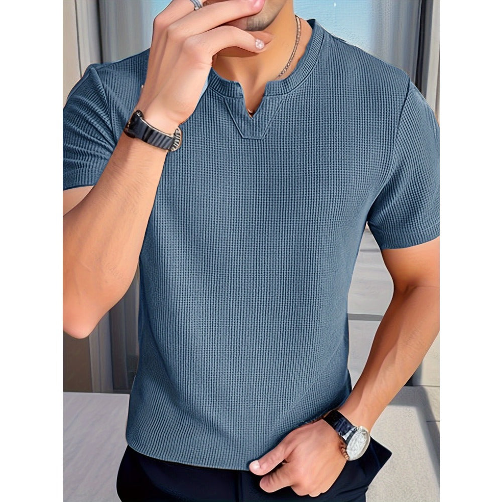 Waffle Knit Men's Summer Breathable Short-Sleeve Knit Shirt
