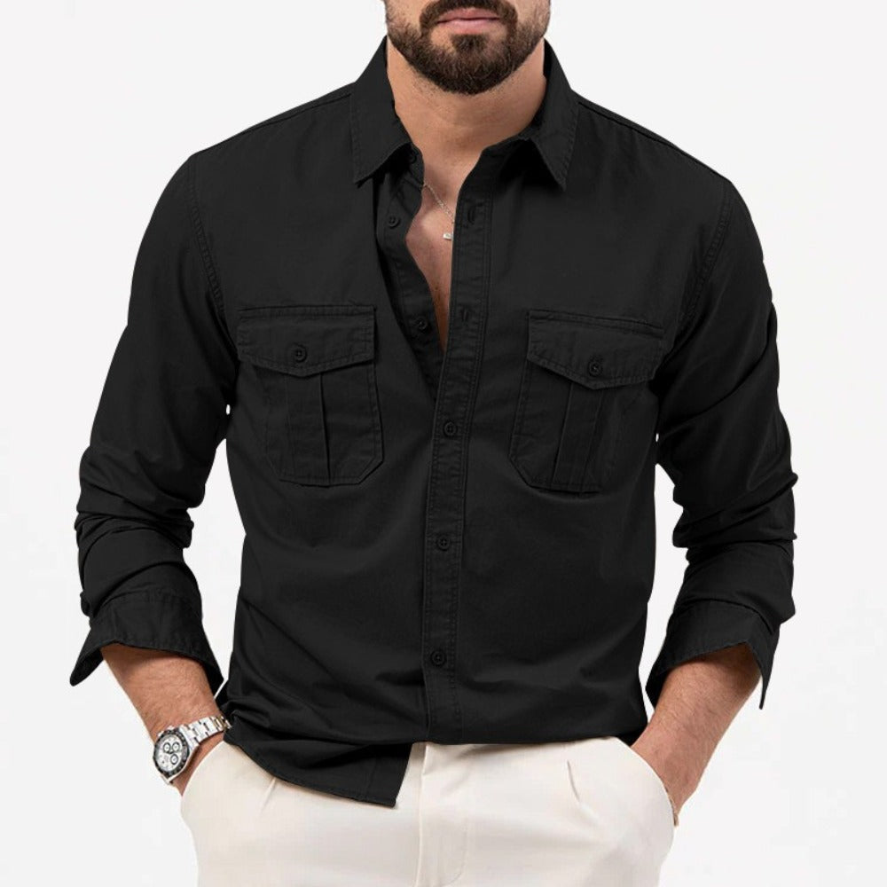 New Men's Shirt AliExpress Independent Store Multi-Pocket Casual Long Sleeve Top