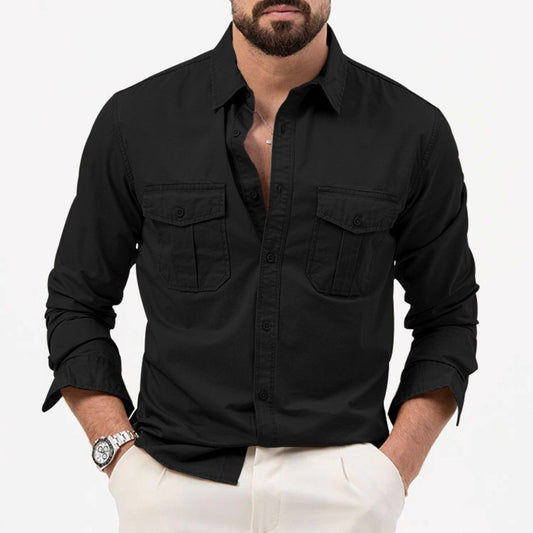 New Men's Shirt AliExpress Independent Store Multi-Pocket Casual Long Sleeve Top