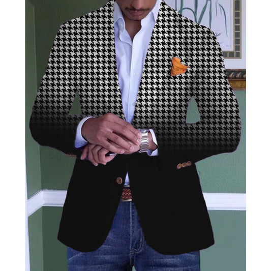 SingleBreasted TwoButton Checkered Blazer  Men's Slim Fit Casual Suit