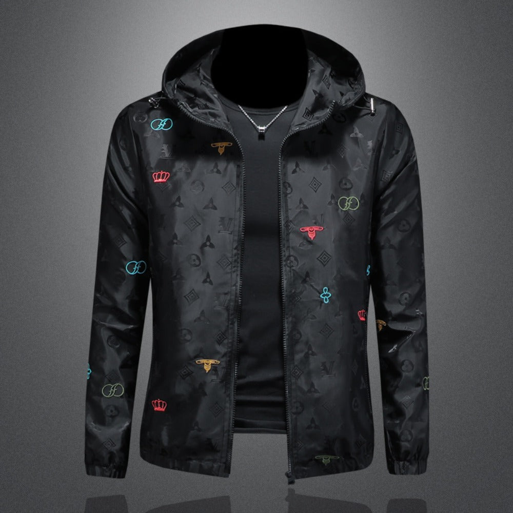 New Men's Color-Block Hooded Embroidered Jacket