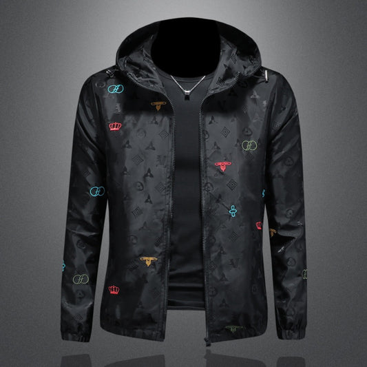 New Men's Color-Block Hooded Embroidered Jacket