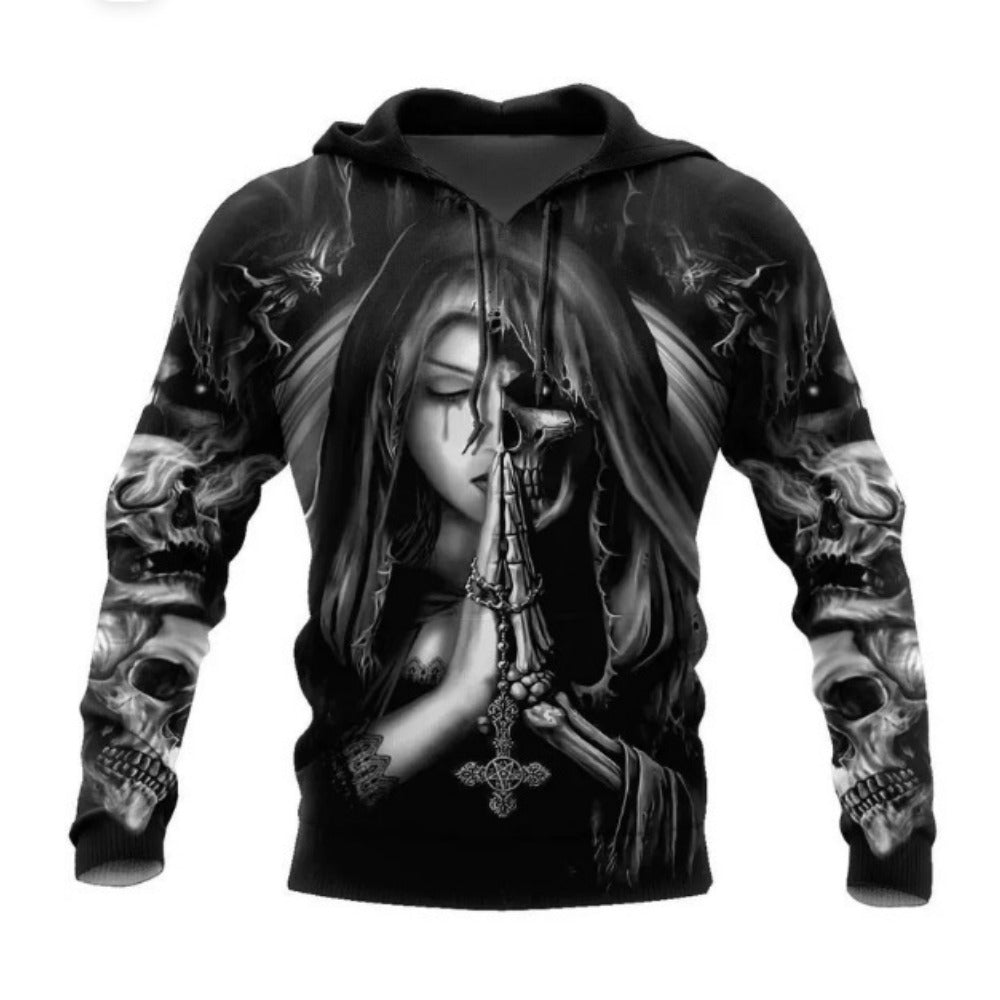 New Men's Hoodie Skull Print Pullover Casual Streetwear