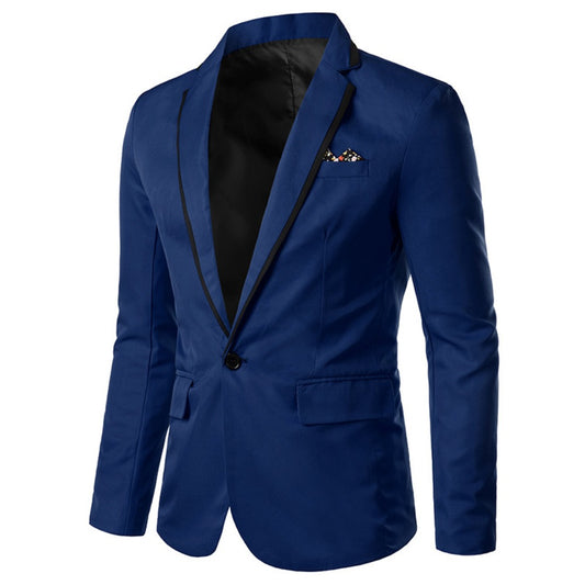 New Solid Color with Collar Contrast Trim Men's Slim Fit Blazer