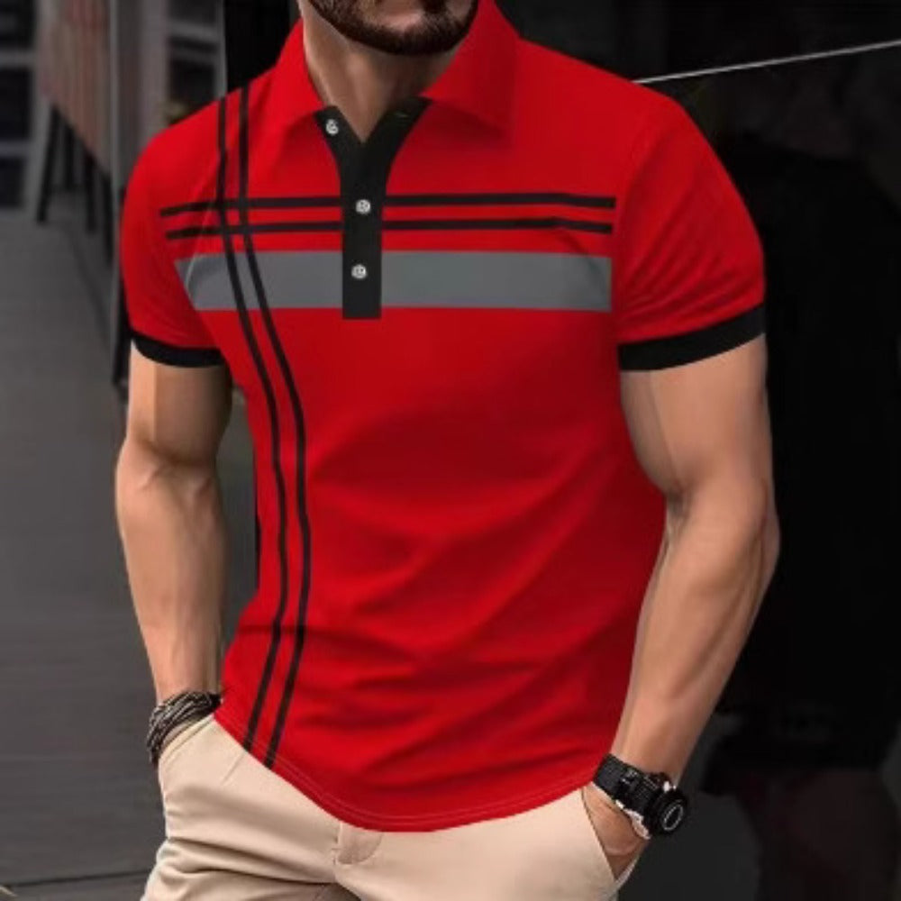 Fashion 3D Print Color Stripe Men's Polo Shirt Pattern Short Sleeve Sport Casual Fashion Turn-Down Collar Top Short Sleeve