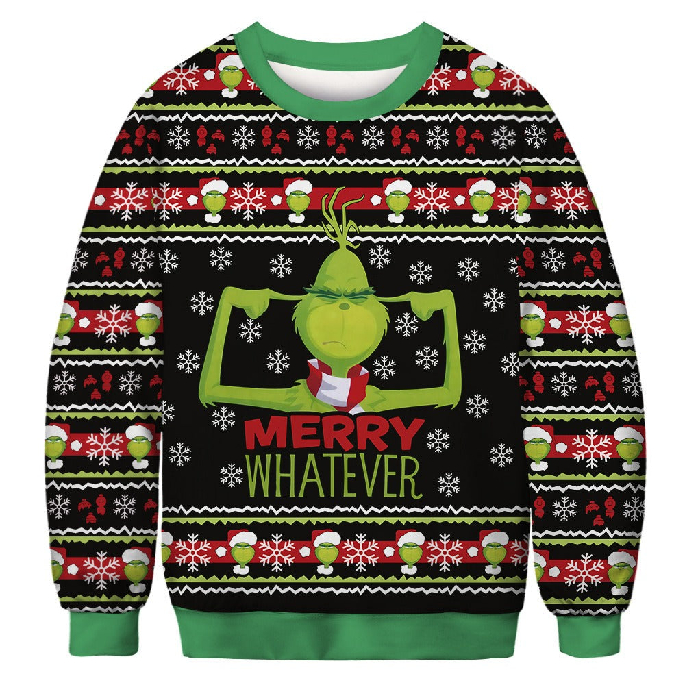 Christmas Grinch Round Neck Sweatshirt 3D Digital Print Unisex Long Sleeve Top