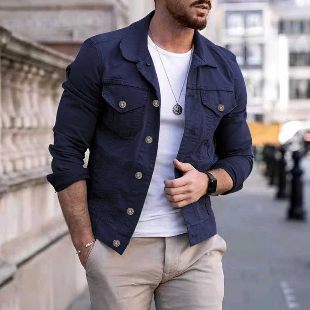Men's Stylish Slim-Fit Casual Jacket Multi-Pocket Button-Up Workwear Coat