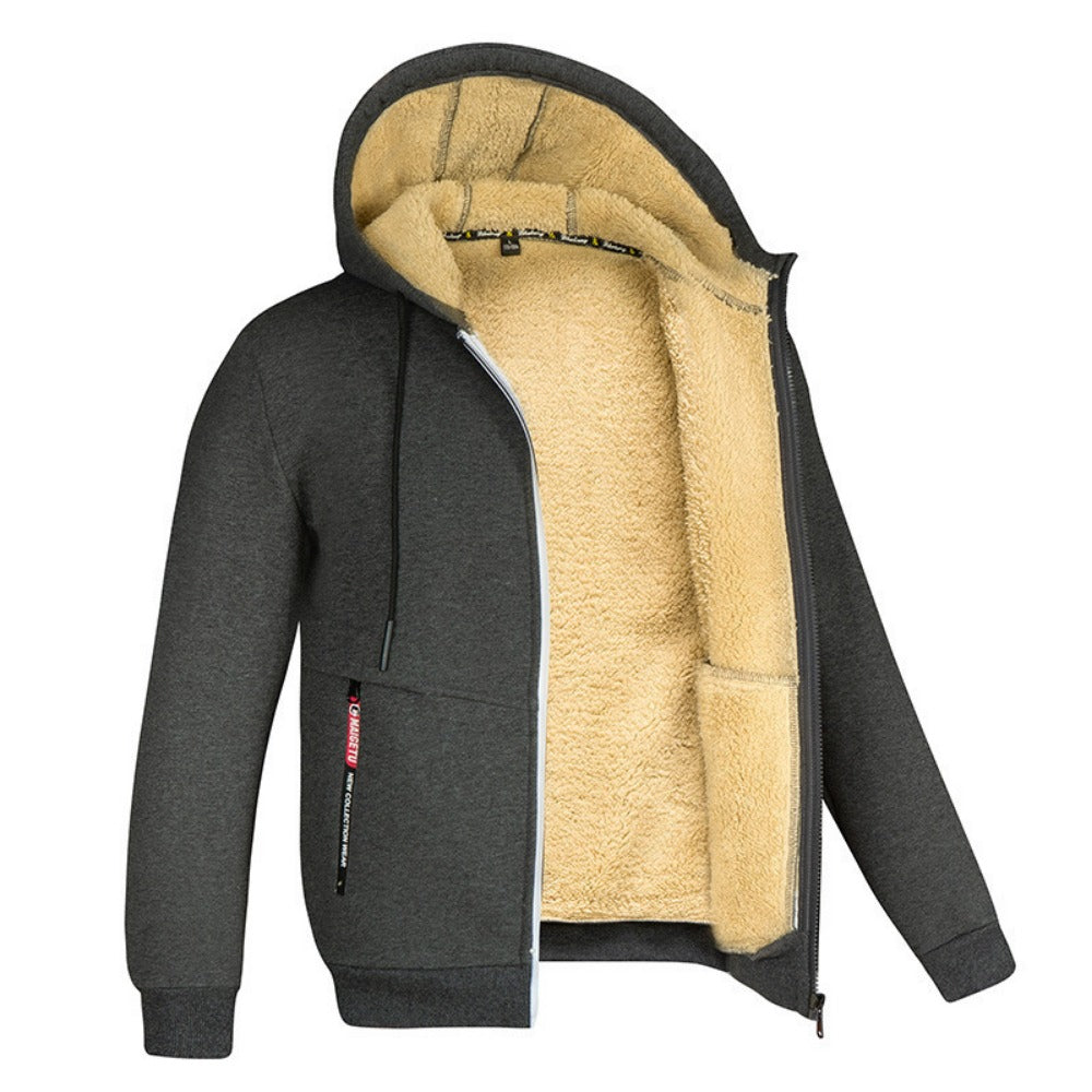 Trendy Men's Winter Hoodie Thick Fleece-Lined Warm Jacket