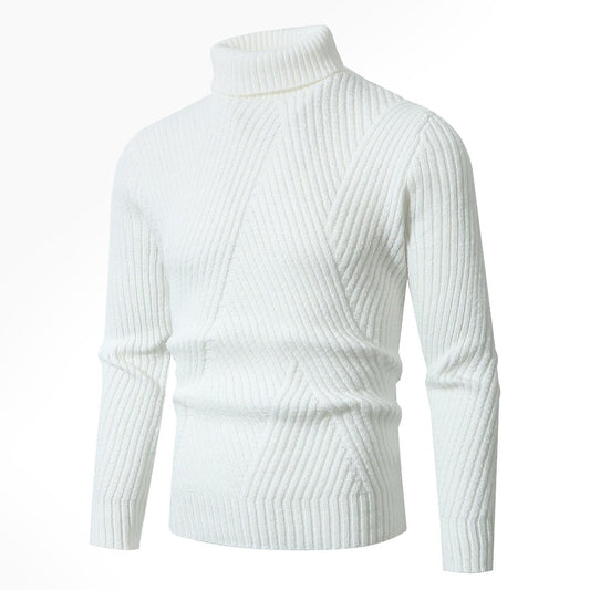 Men’s High-Neck Sweater – Slanted Pattern Youth Solid Color Slim Fit Warm Knitwear