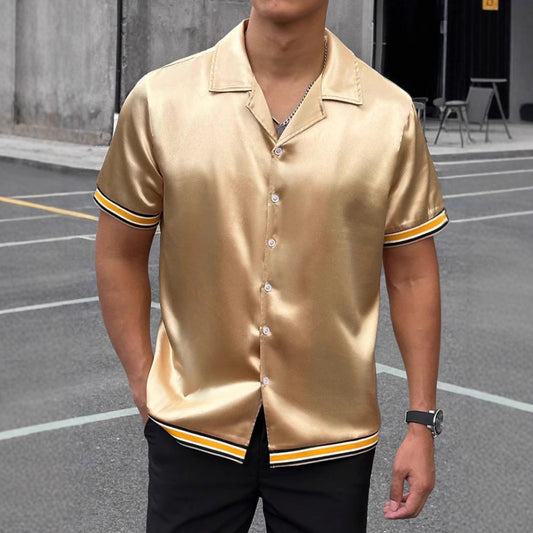 Satin Short Sleeve Men's Shirt Workwear Webbing Top Non-Iron Wrinkle-Resistant Business Casual