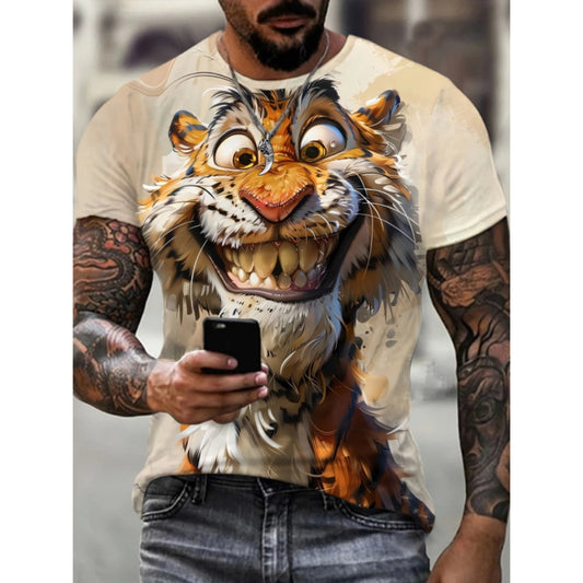New Long-Sleeve Henley Neck 3D Digital Print Men's Trendy Tee