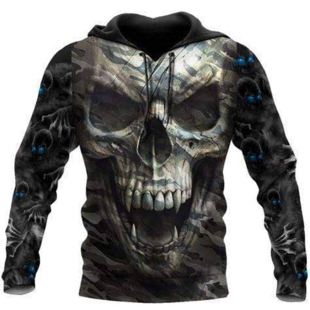 Spring Skull 3D Print Hoodie Men's Loose Fit Streetwear