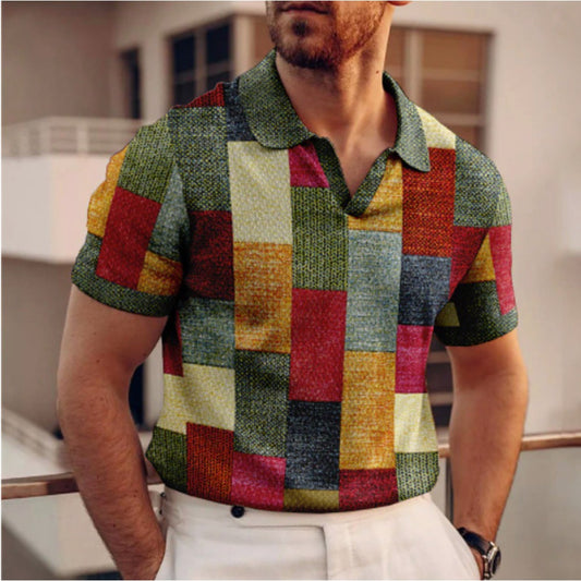 Summer New Men's Wear 3D Digital Print Office Youth Men's Zipper Casual Polo Shirt