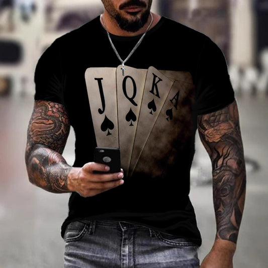 Button-Up 3D Digital Print Men's Spring/Fall Round-Neck Top