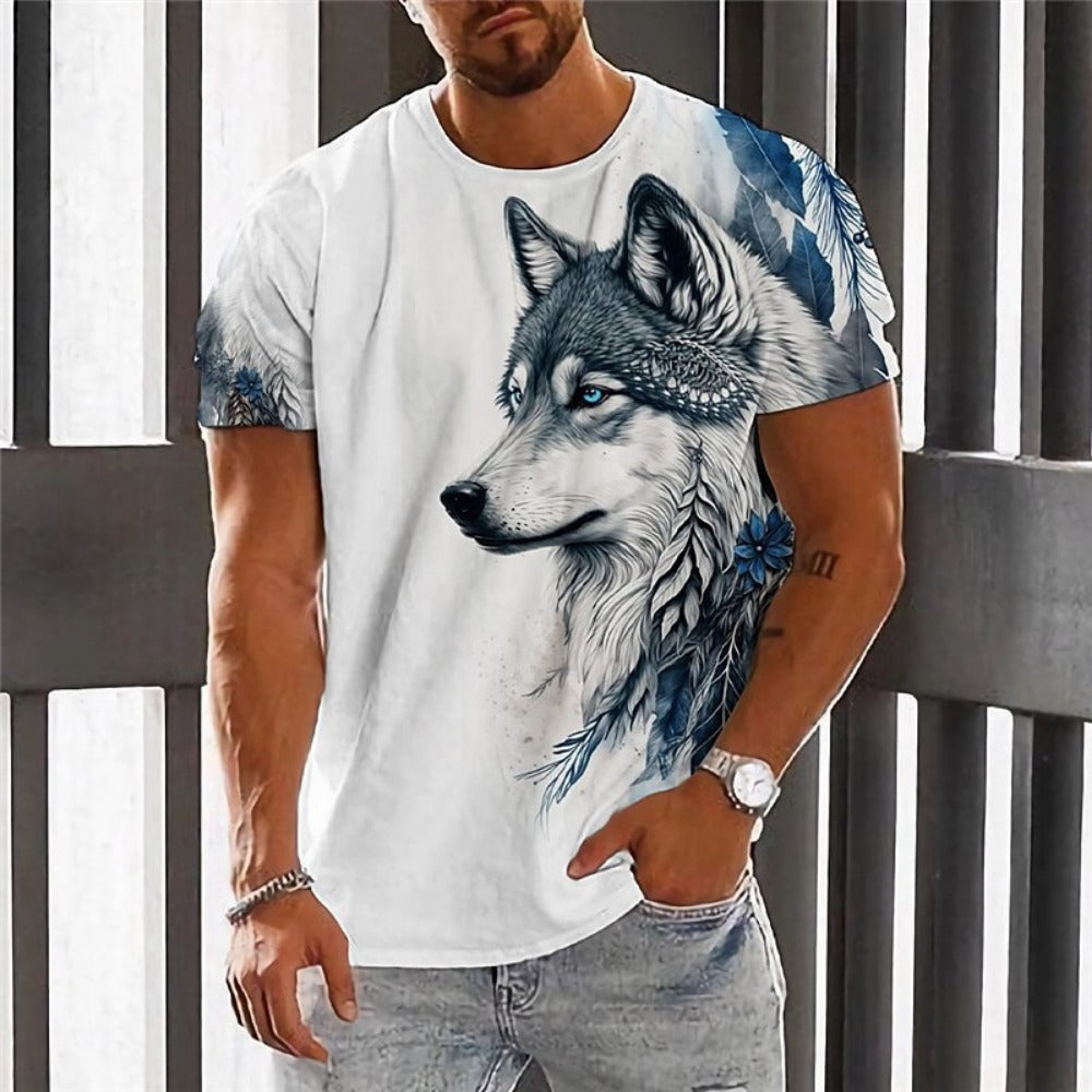 Men's Henley Neck Digital Print Short-Sleeve Polo Shirt