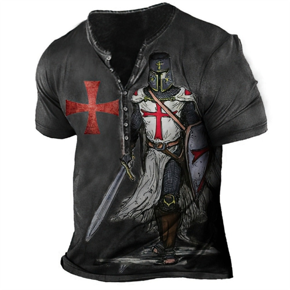 Bestselling Men's Seven-Button Open Front T-Shirt (Plus Size 3D Sailboat Print)