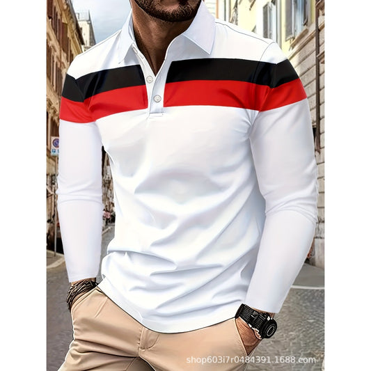 New Men's Casual Polo Shirt Long Sleeve 3D Print Spring Autumn Style Turn-Down Collar Top