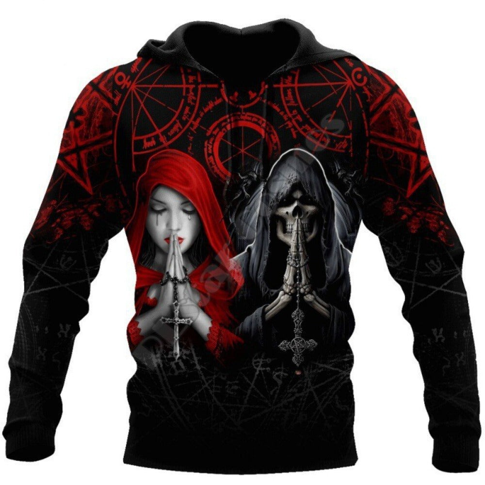 New Men's Hoodie Skull Print Pullover Casual Streetwear