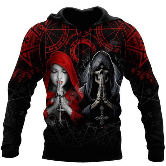 New Men's Hoodie Skull Print Pullover Casual Streetwear