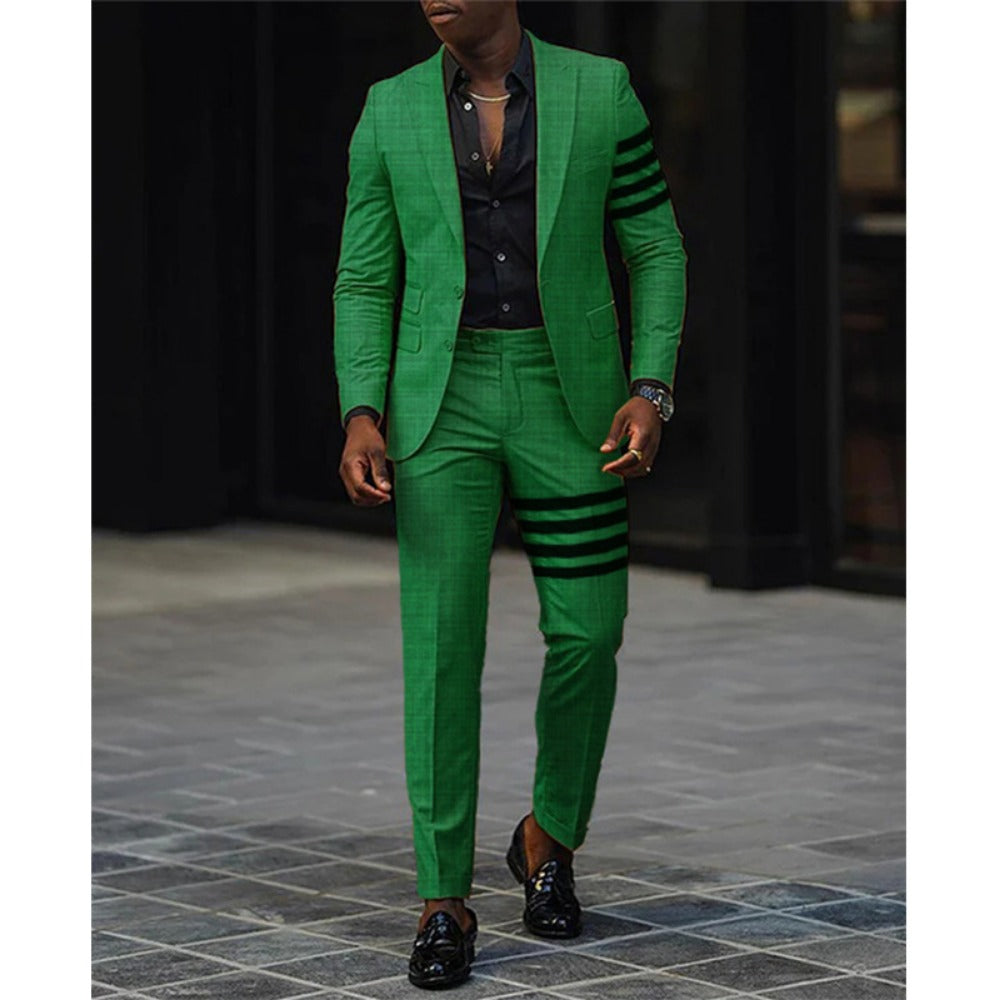 SpringAutumn Printed TwoPiece Men's Casual Slim Fit Suit Set