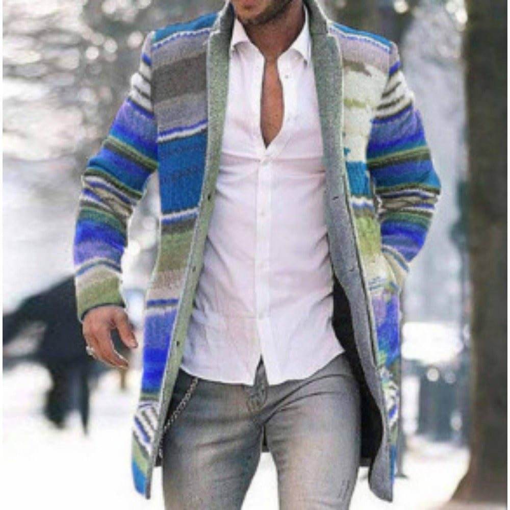 New Men's Streetwear Stand Collar Wool Blend Long Coat with Pockets