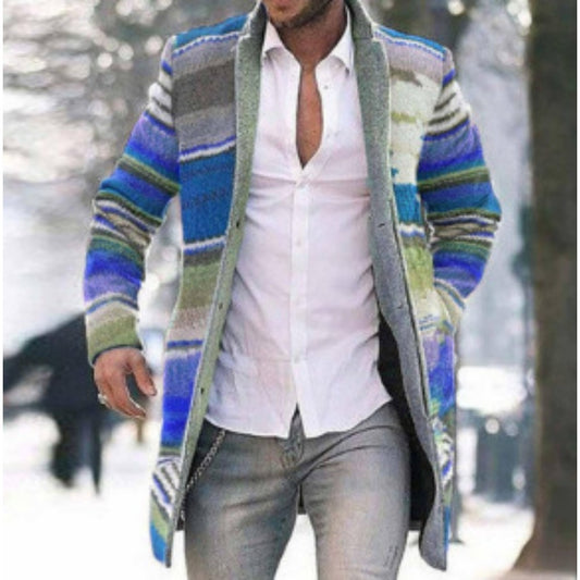 New Men's Streetwear Stand Collar Wool Blend Long Coat with Pockets