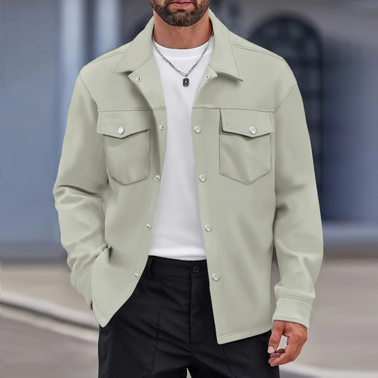 Men’s Casual Fall Jacket with Lapel Single-Breasted Design and Dual Flap Pockets