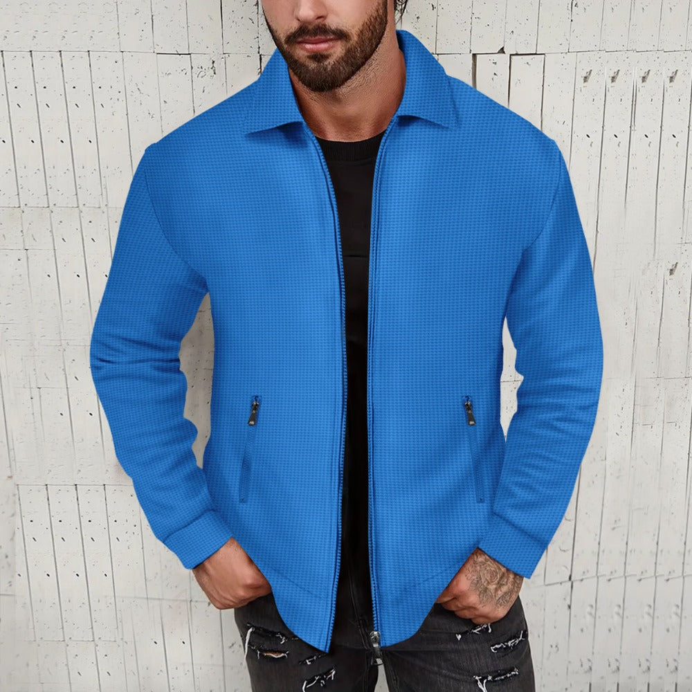 Men’s Waffle Knit Zip-Up Jacket – Casual Streetwear Lightweight Outerwear
