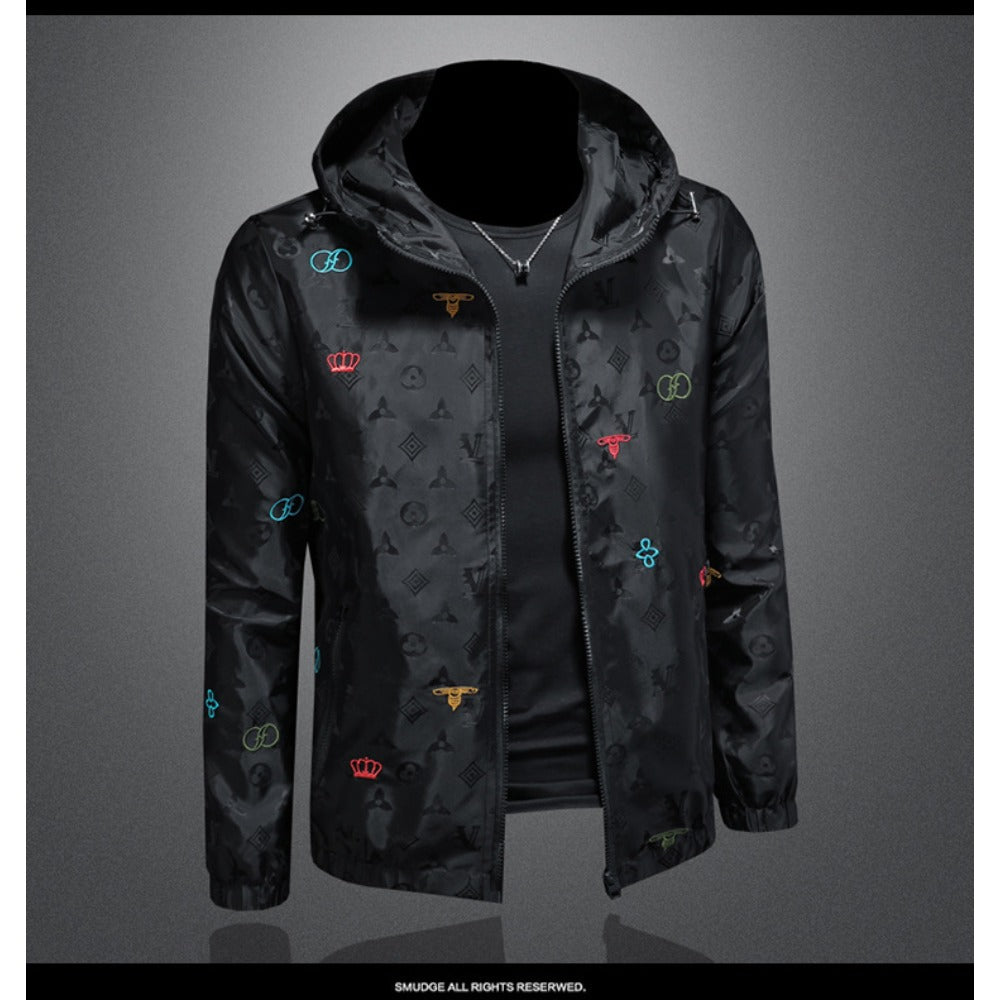 New Men's Color-Block Hooded Embroidered Jacket