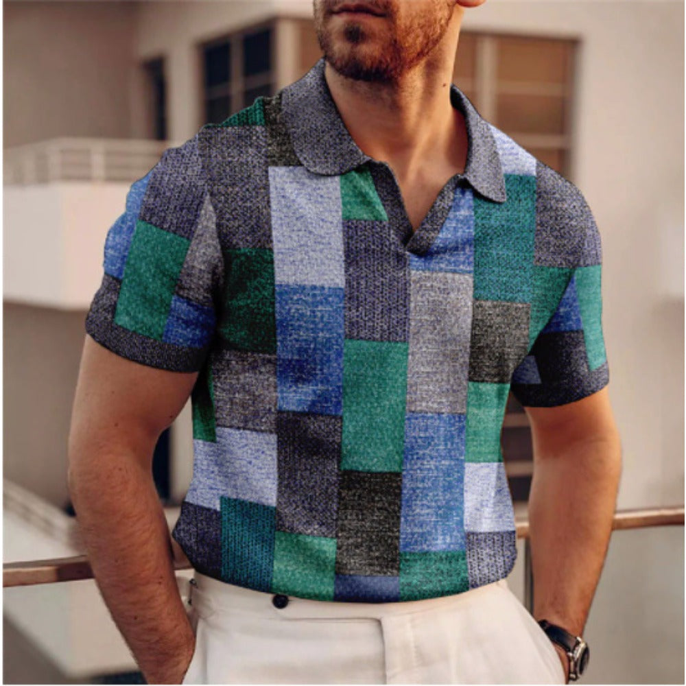 Summer New Men's Wear 3D Digital Print Office Youth Men's Zipper Casual Polo Shirt